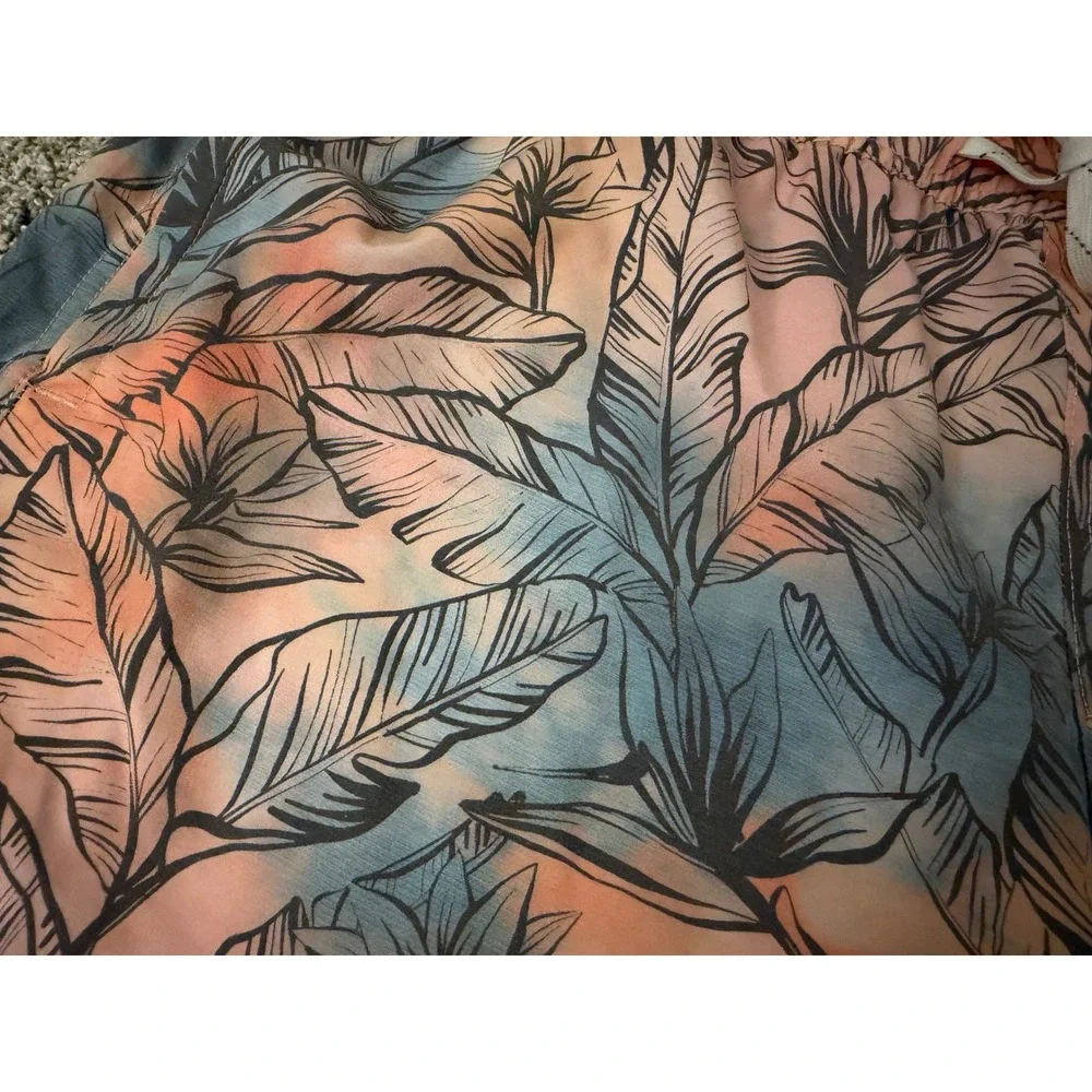 Departwest Mens XL Swim Trunks Tropical Palm Leaf Board Shorts Peach Orange Blue